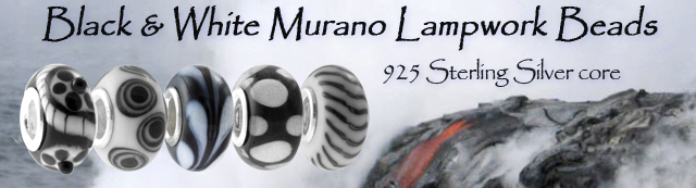 Black and White Murano Lampwork Beads 925 Sterling Silver core Individually handcrafted