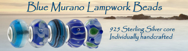 Blue Murano Lampwork Beads 925 Sterling Silver core Individually handcrafted