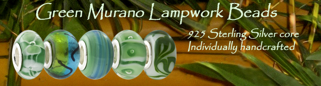 Green Murano Lampwork Beads 925 Sterling Silver core Individually handcrafted