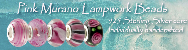 Pink Murano Lampwork Beads 925 Sterling Silver core Individually handcrafted